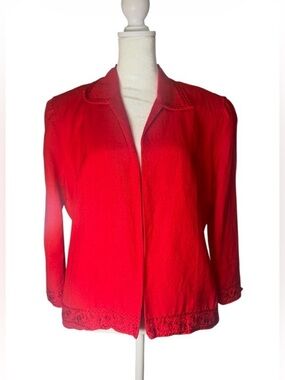 Vintage Jessica Howard Red Lace-Trim Open Blazer. Size 12.